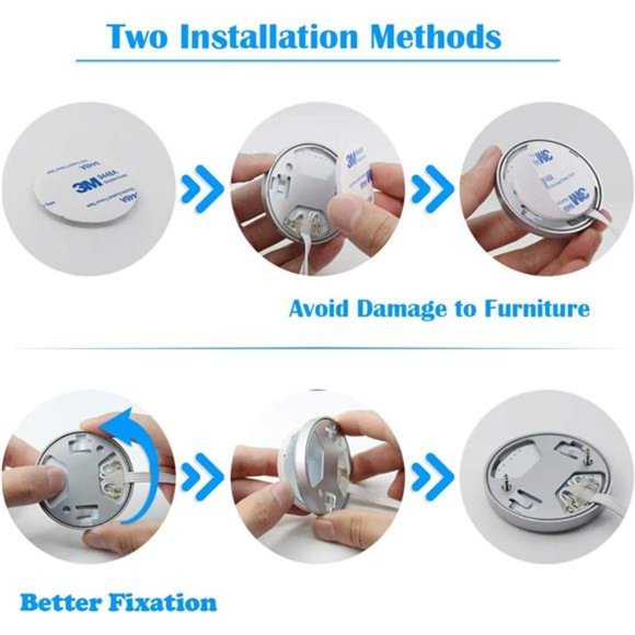 RGB Under Cabinet Lighting, Remote Control LED Puck Lights, Wired Multi Color - Picture 5 of 6